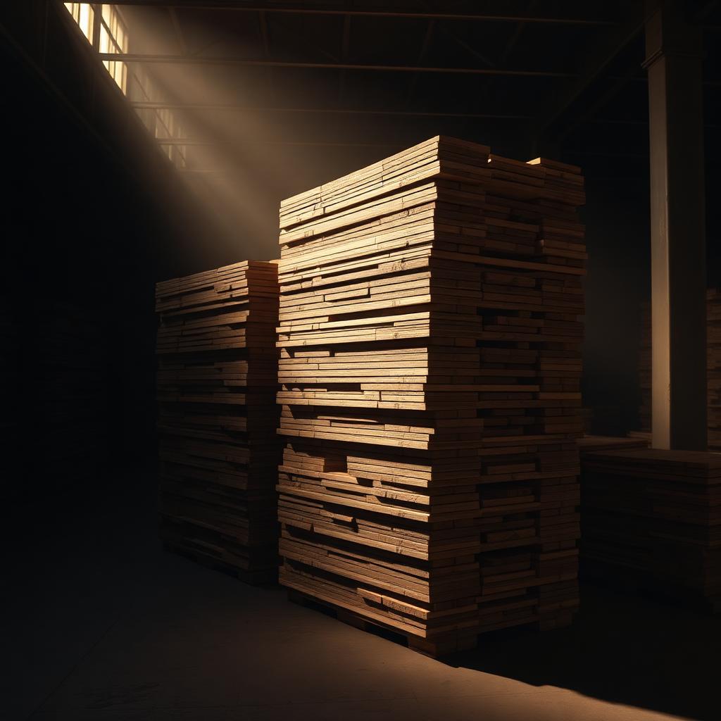 Stacked flooring planks in storage