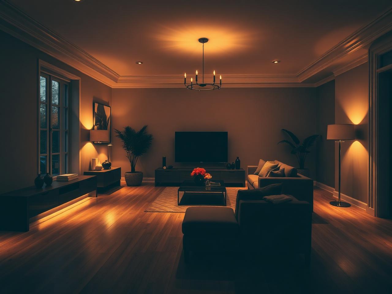 Finished living room with new wide-plank flooring